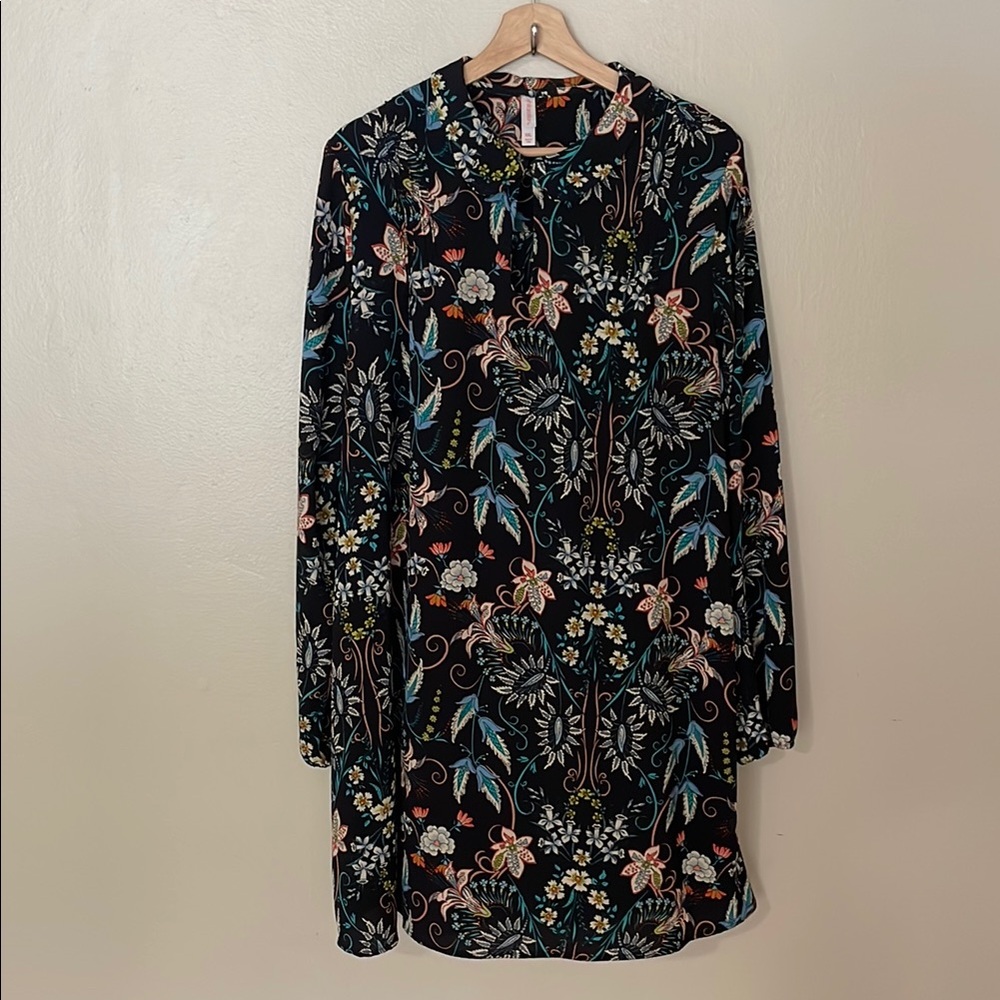 EUC Xhilaration Black Multicolor Floral Long Sleeve Dress